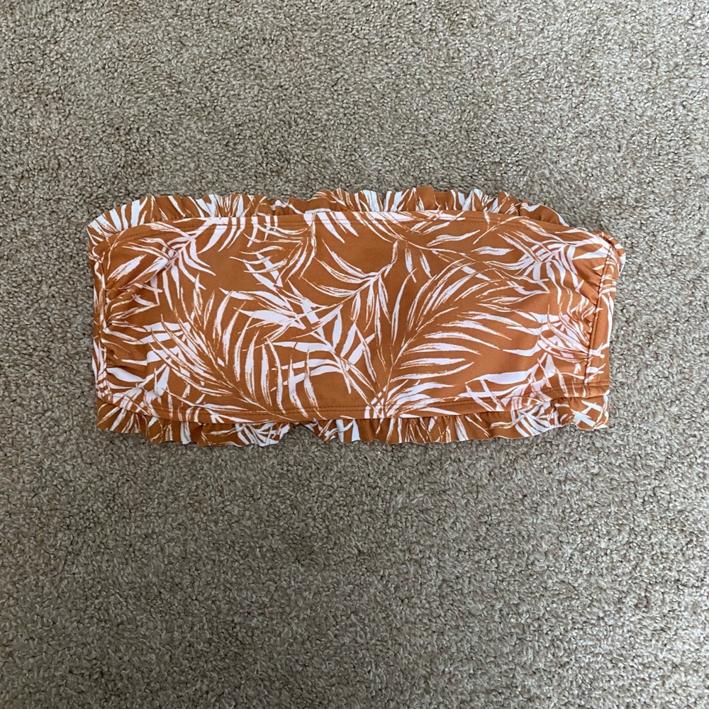 Rust and white leaf bandeau top